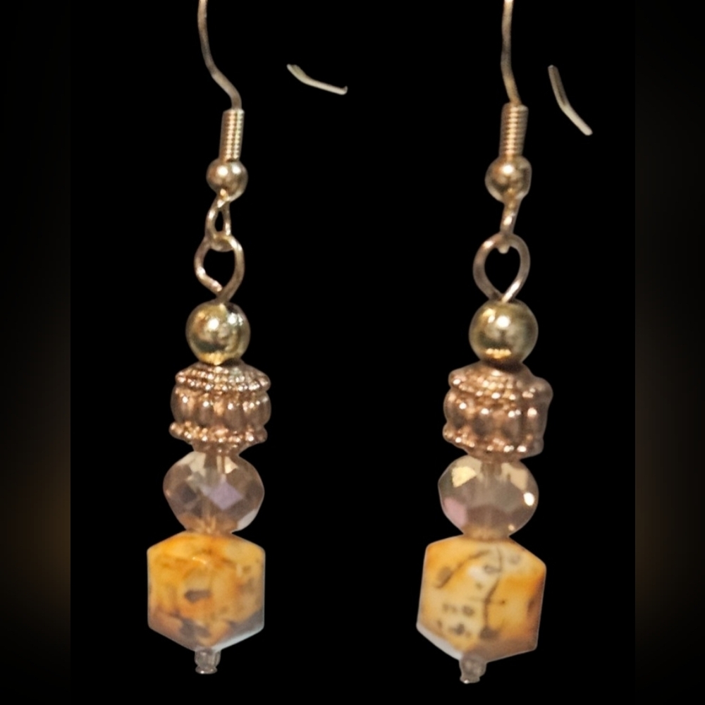 Handmade Stone & Glass Upcycled One of a Kind Earrings